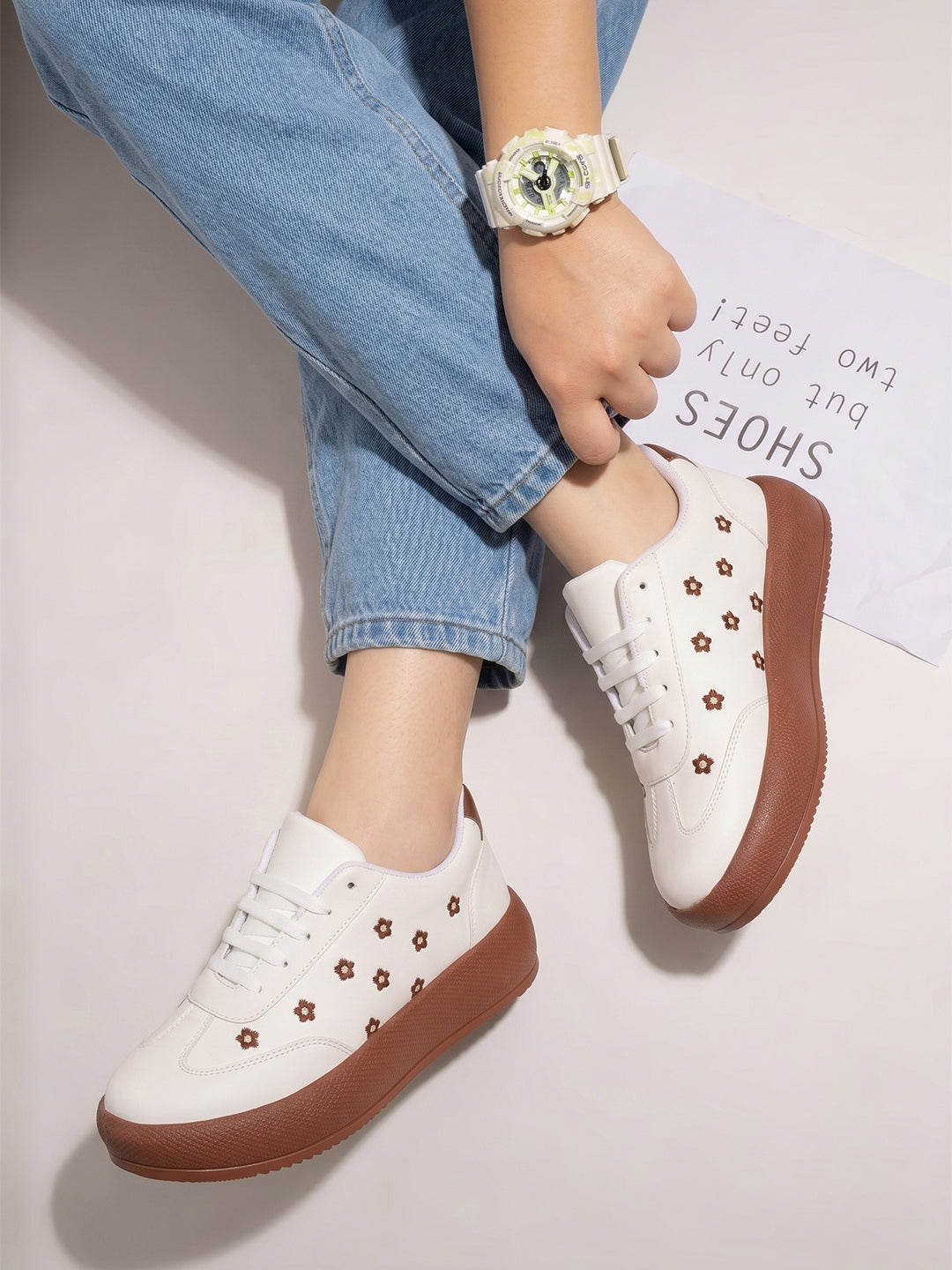 Floral Embroidered Trendy Platform Sneakers