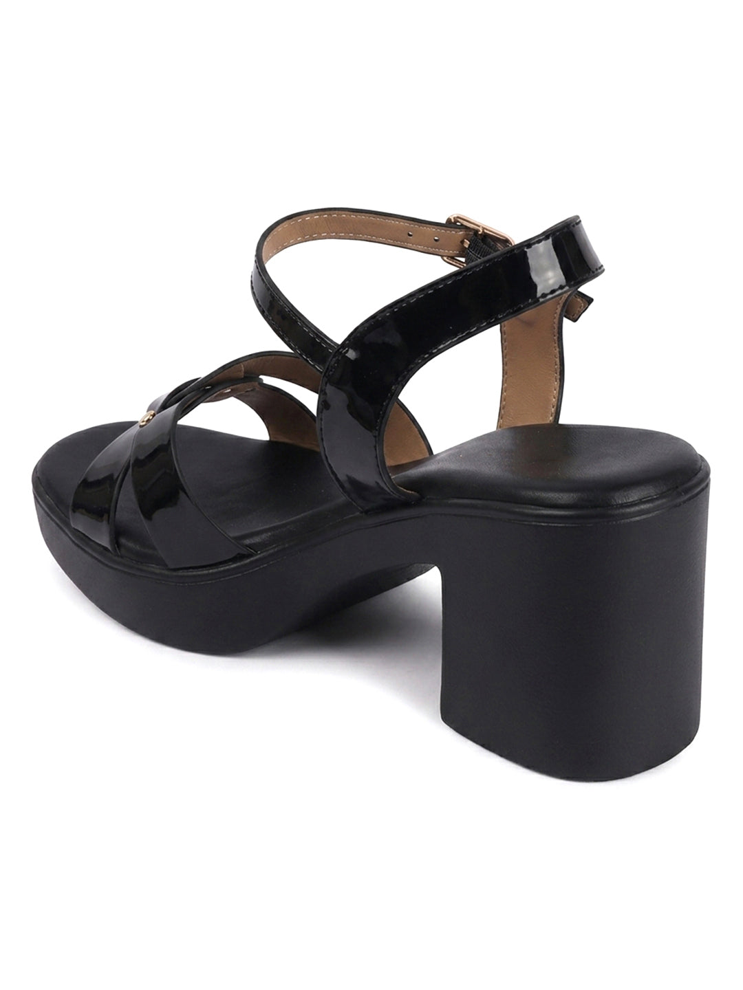 Patent Multi-Strap Ankle Strap Chunky Heels