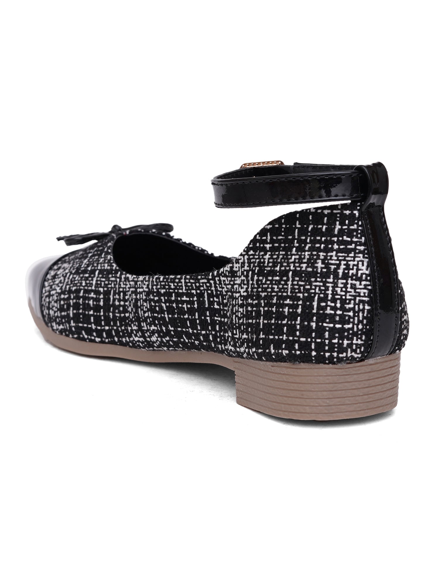 Elegant Tweed Texture Ballet Pumps Bellies with Ankle Strap