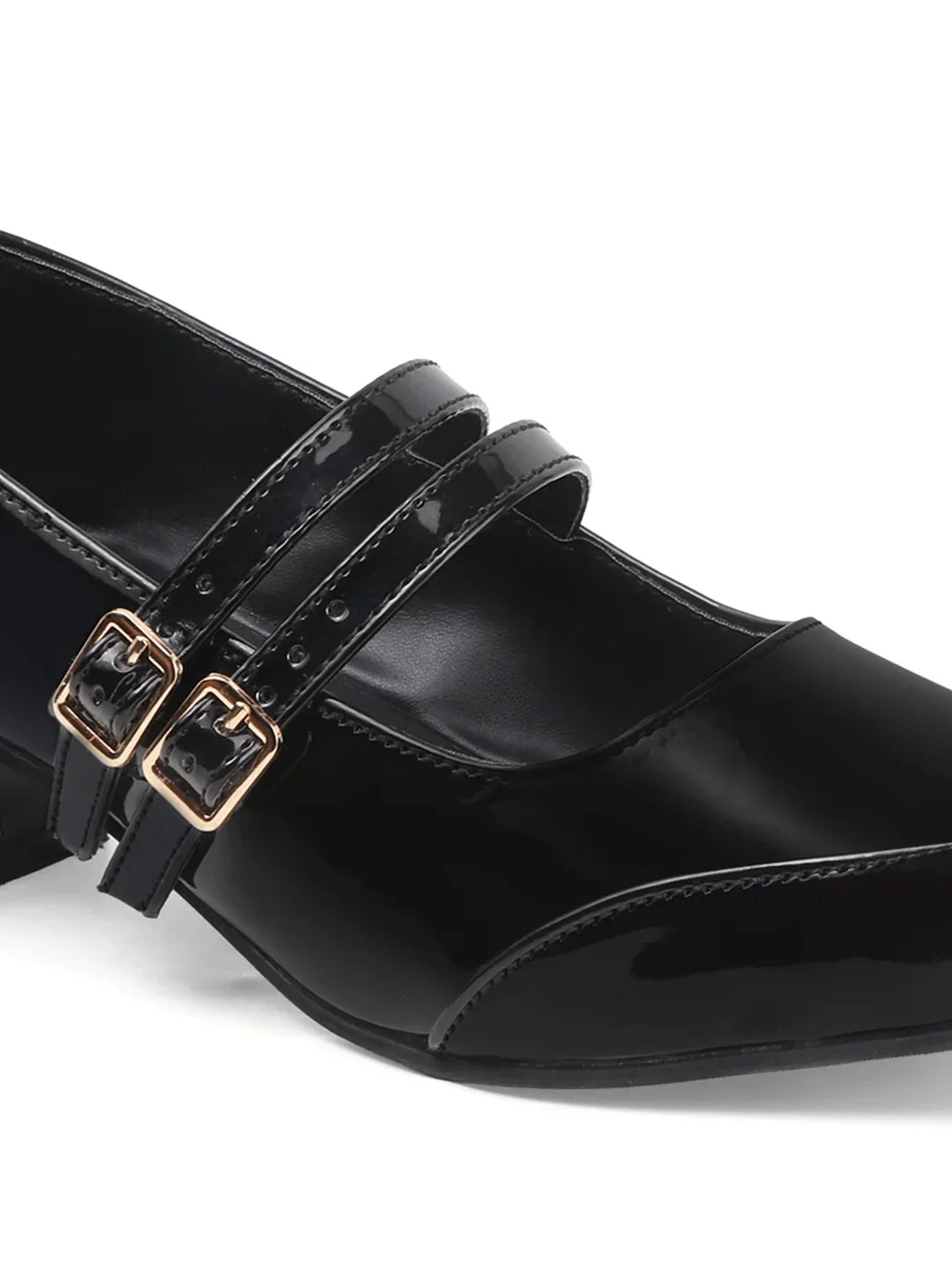 Patent Finish Buckle Detail Mid Heels