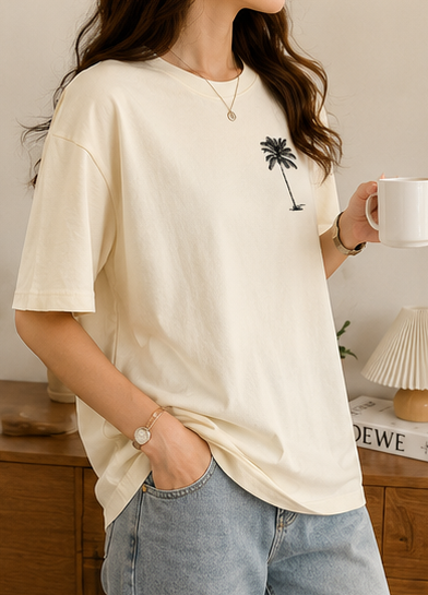 Oversized Palm Tree Graphic Printed T-Shirt