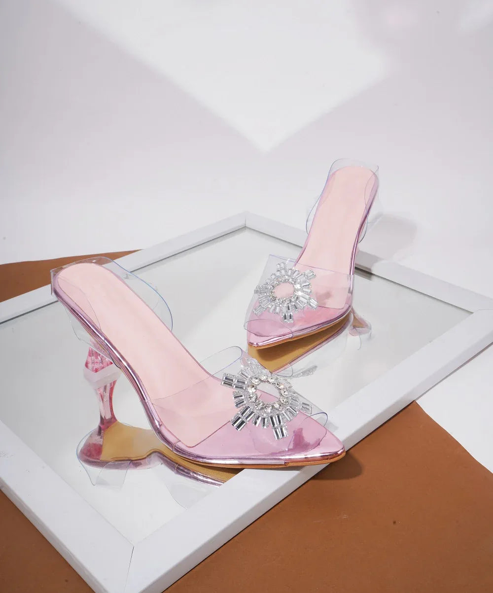 Diamond Accent Clear Heel Sandals