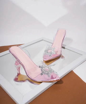 Diamond Accent Clear Heel Sandals