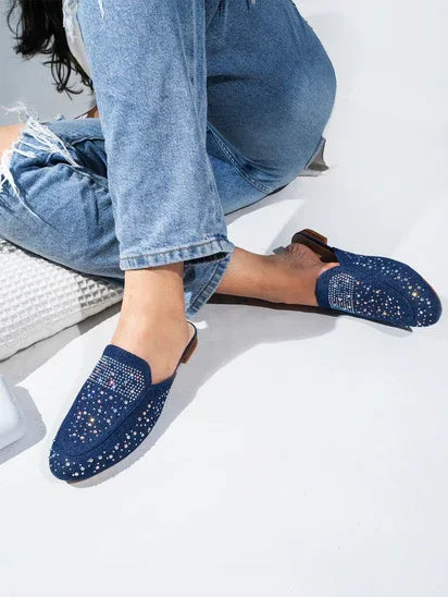 Navy Shimmer Studded Casual Mules