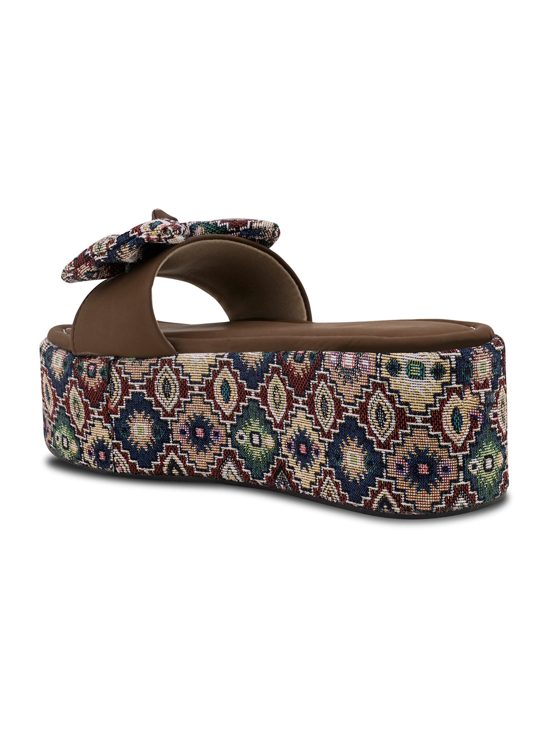 Tribal Boho Bow Printed Platform Wedge Slides