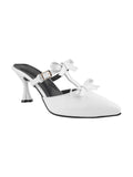 Patent Finish Bow-Detail Kitten Heel Mules