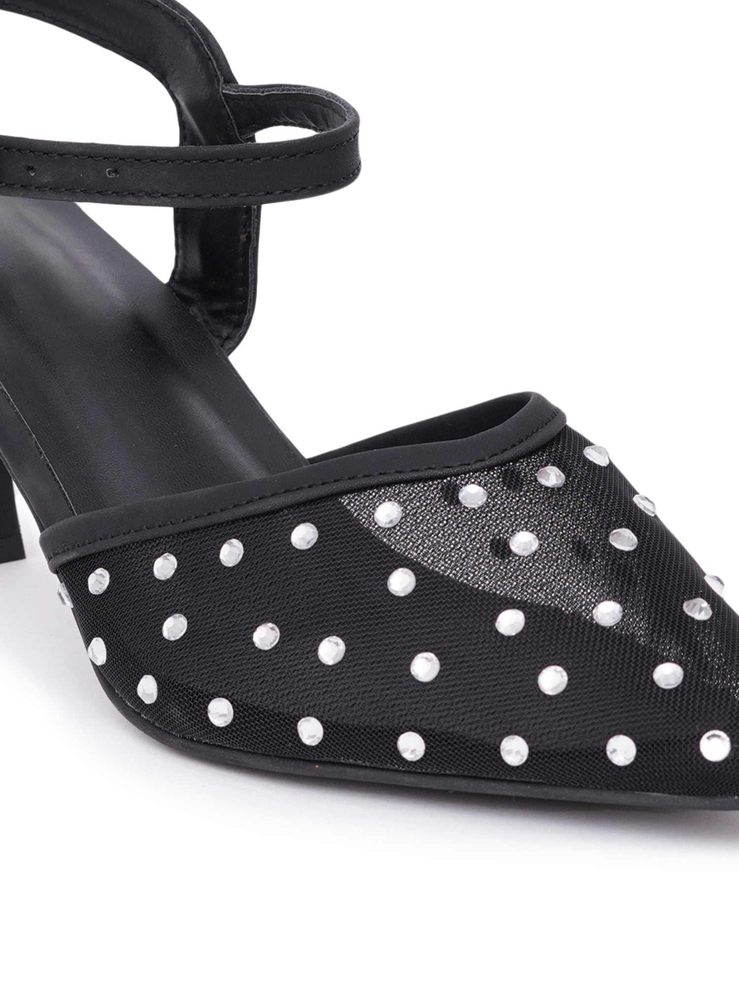 Rhinestone Mesh Pointed Toe Slingback Mules-Kitten Heel