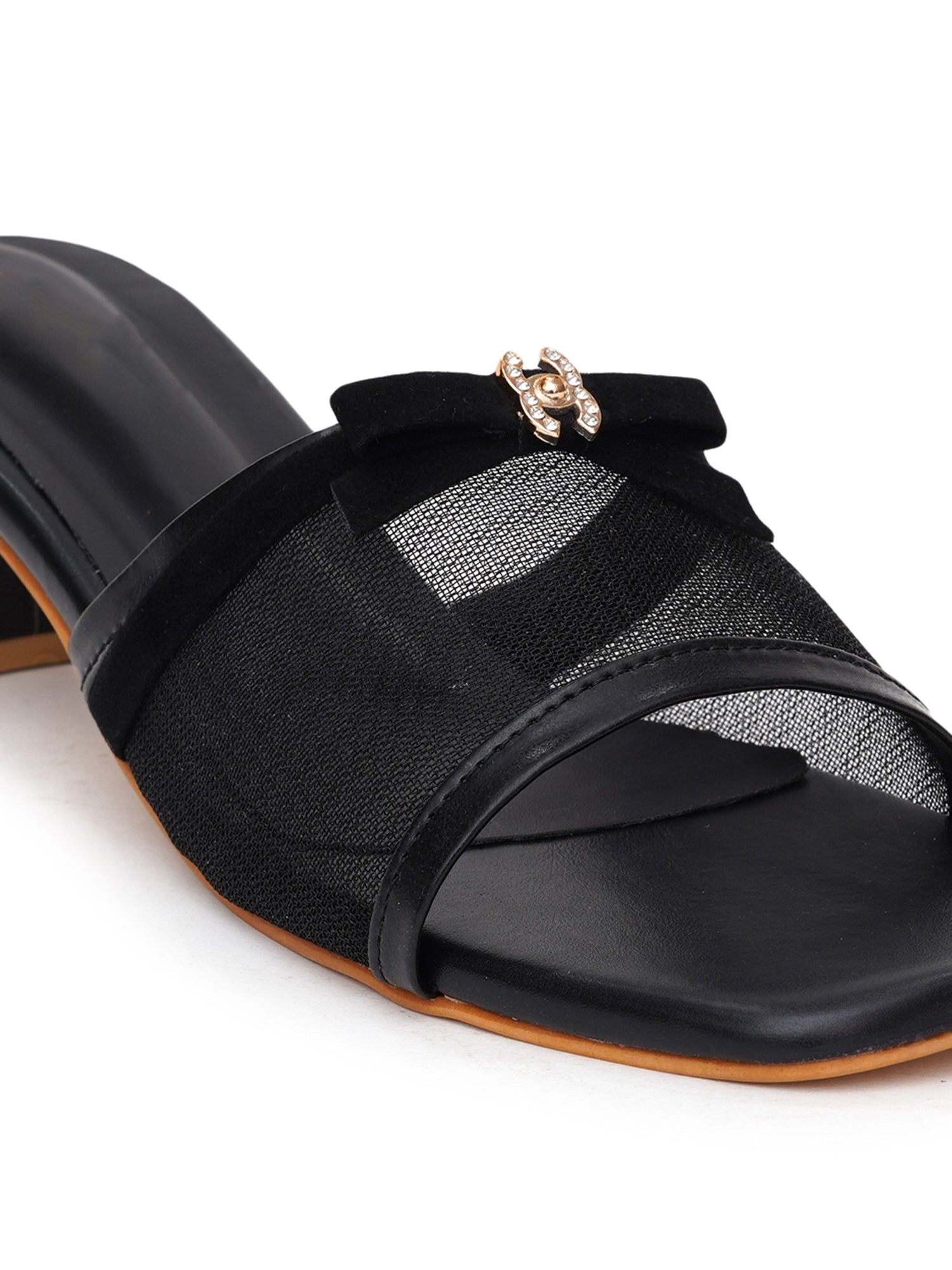 Elegant Open Toe Mesh Bow Block Heel Sandal