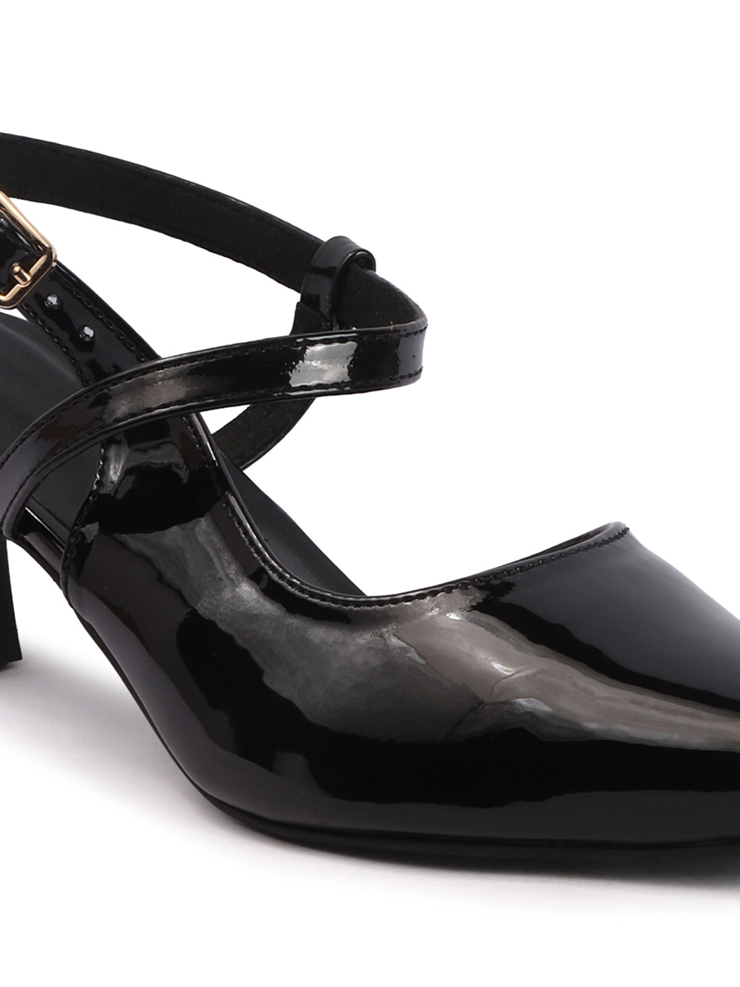 Elegant Patent Pointed Toe Slingback Kitten Heel Mules-Black