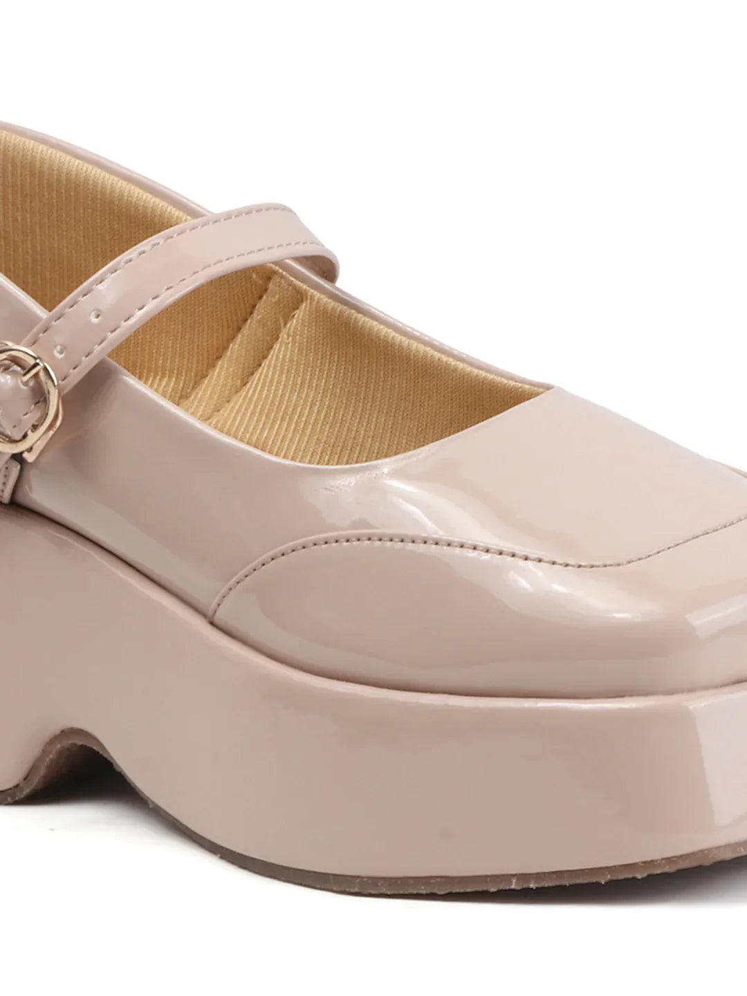 Glossy Strap Platform Heel Pumps