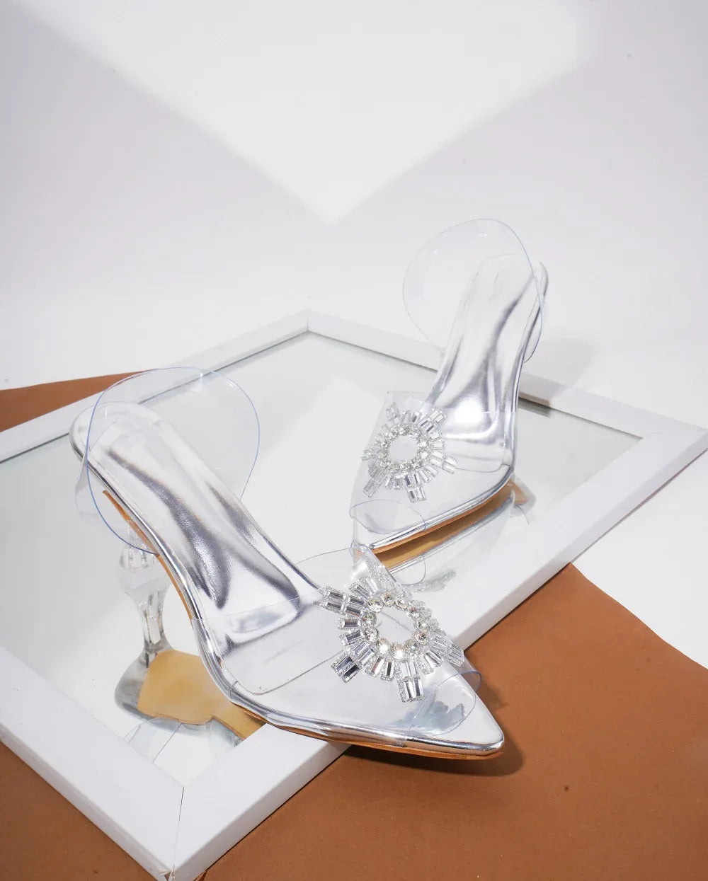 Diamond Accent Clear Heel Sandals
