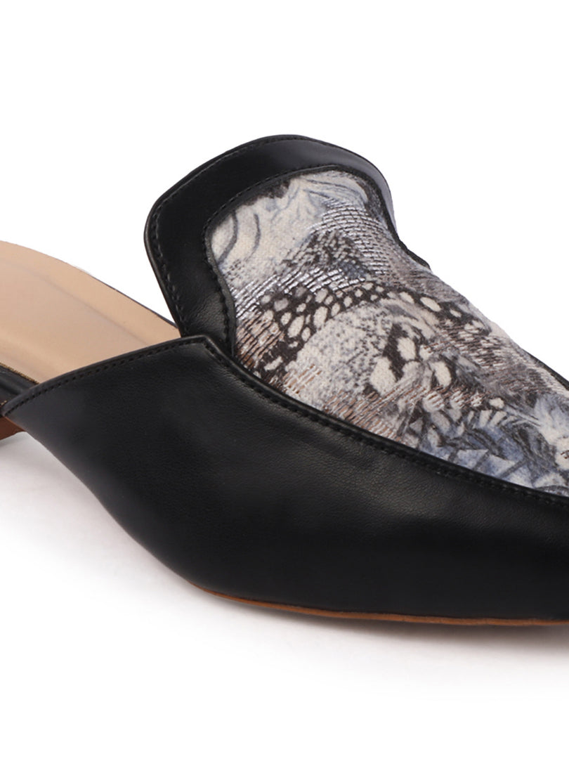 Flora Pointed Toe Printed panel Designer Mules