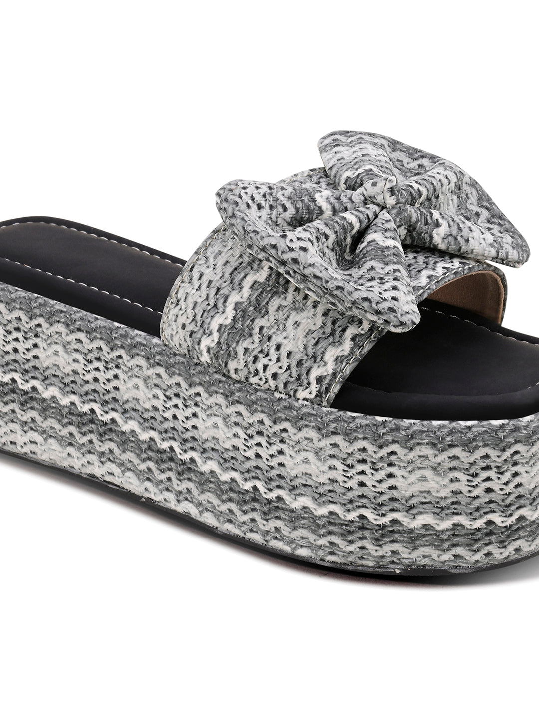 Cozy Knot Knitted Bow Platform Wedge Slides