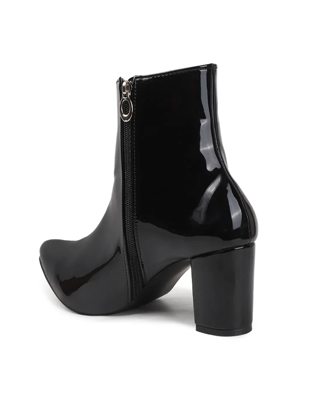Patent Finish Block Heel Ankle Boots for Women