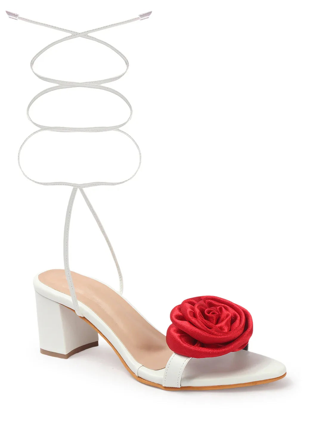 Rose Detail Tie-Up Mid Heel Sandals
