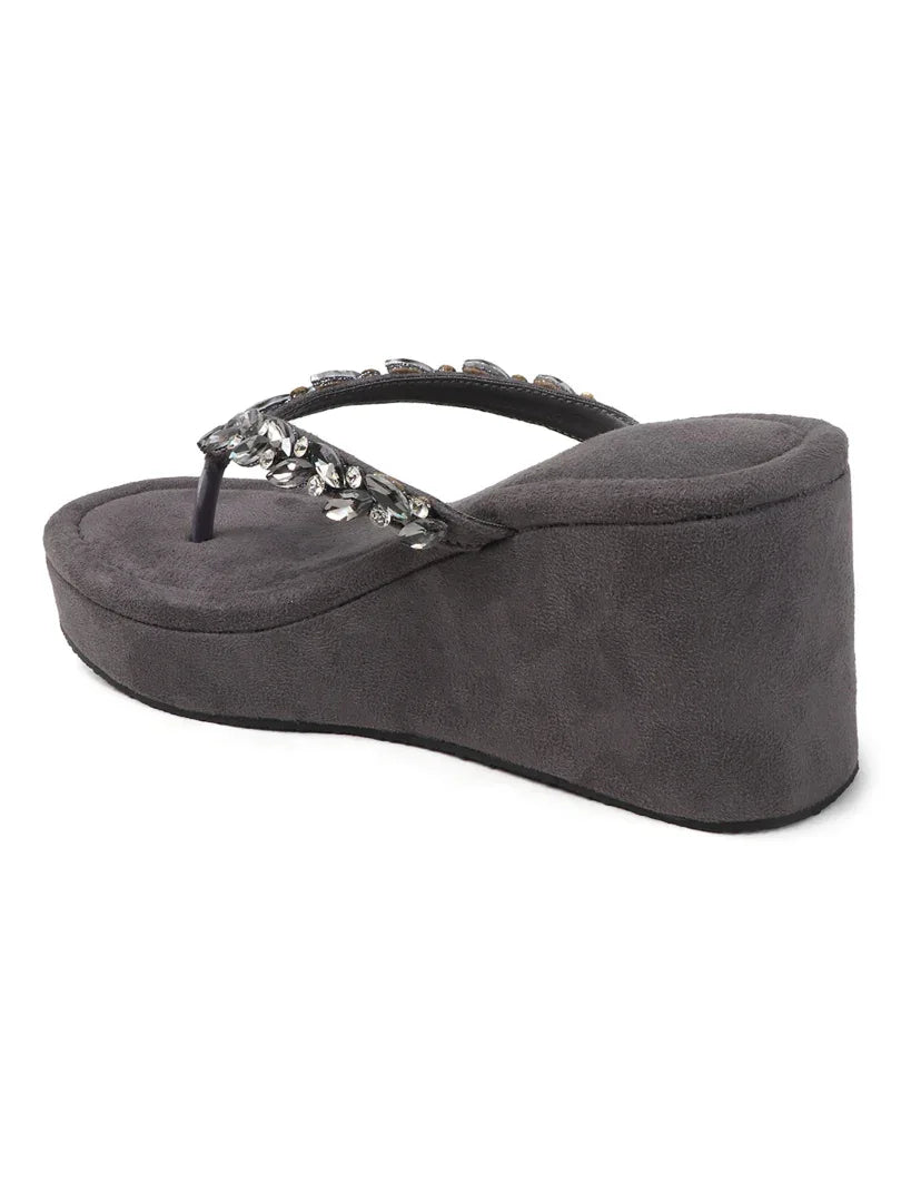 Jewel Detail Comfort Wedge Slides