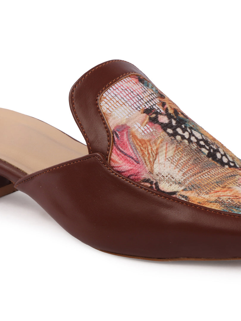 Flora Pointed Toe Printed panel Designer Mules