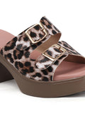 Animal Print Double Buckle Block Heel