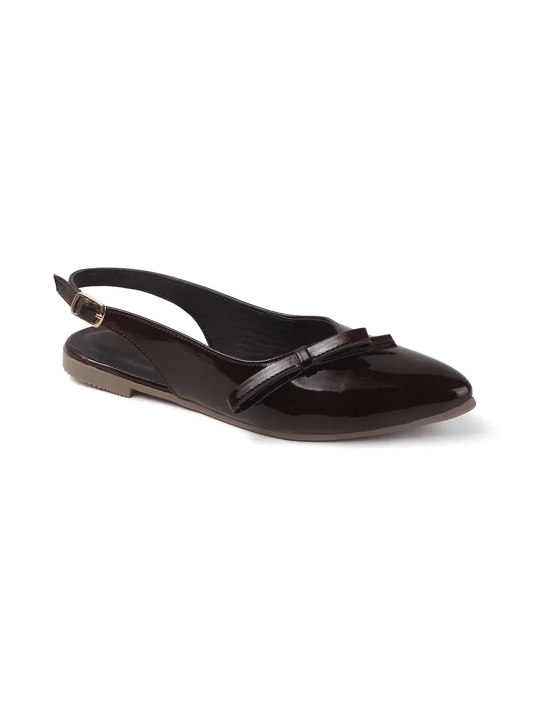 Glossy Pointed Toe Slingback Flat Mules
