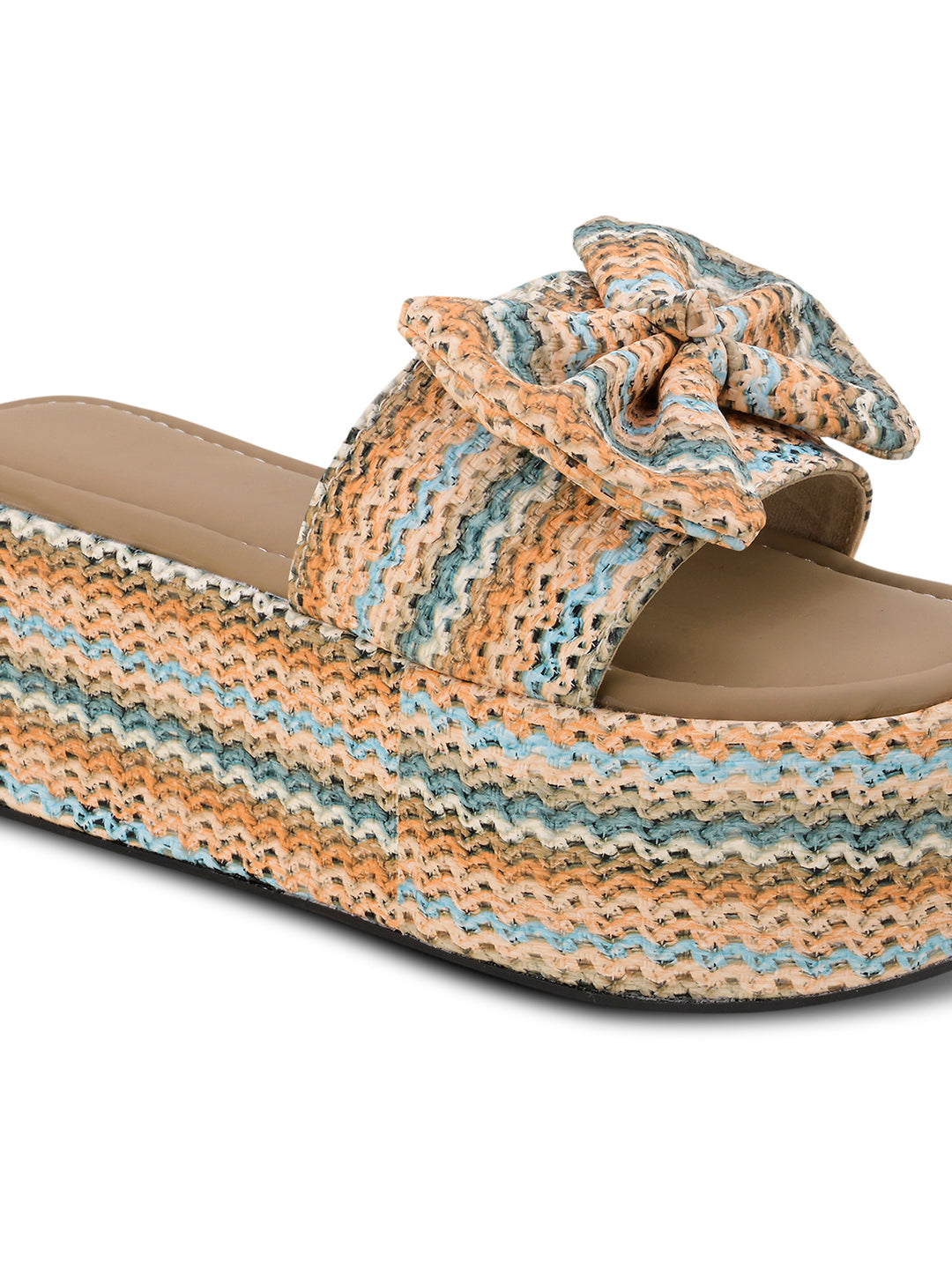 Cozy Knot Knitted Bow Platform Wedge Slides