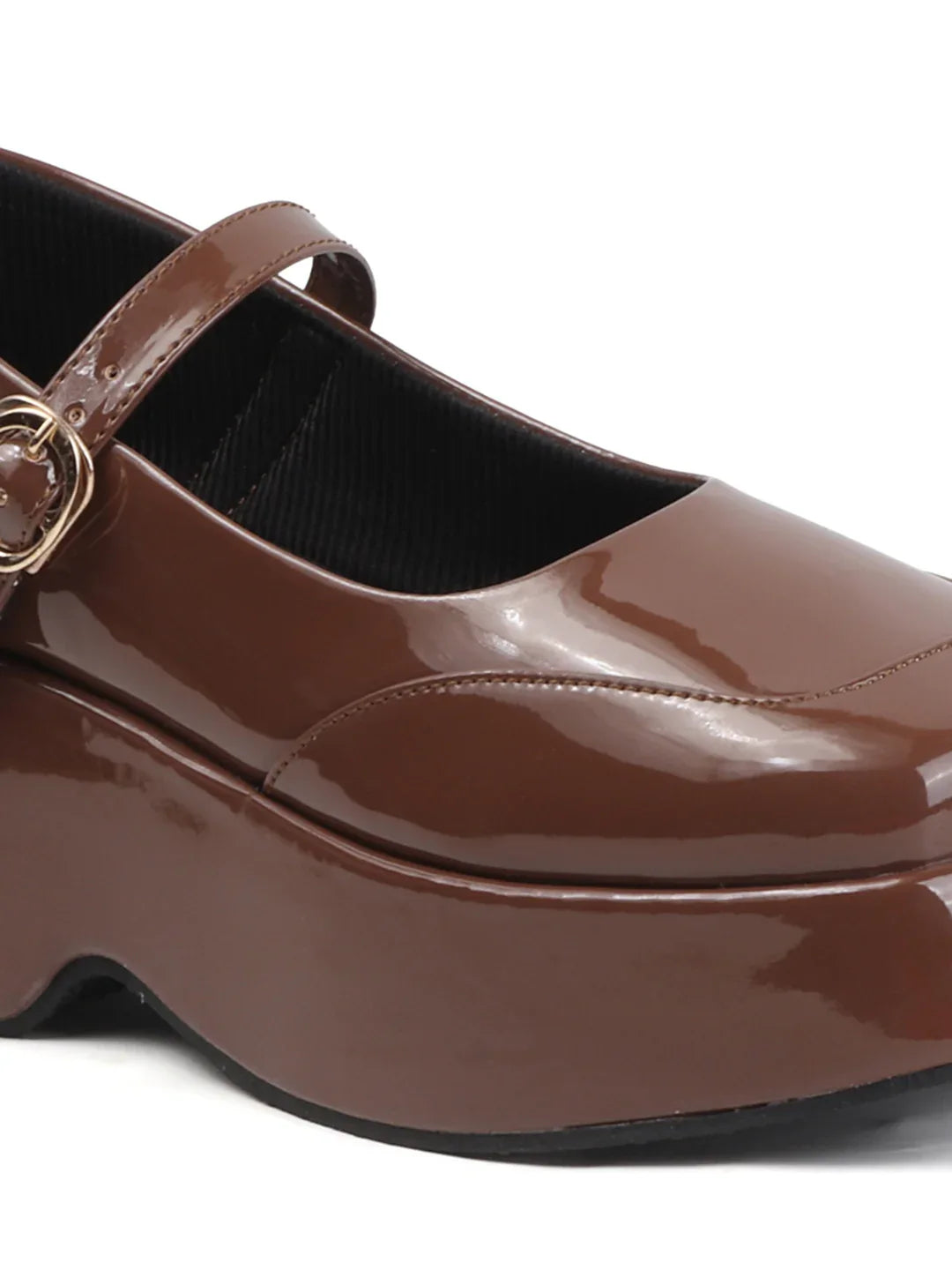 Glossy Strap Platform Heel Pumps