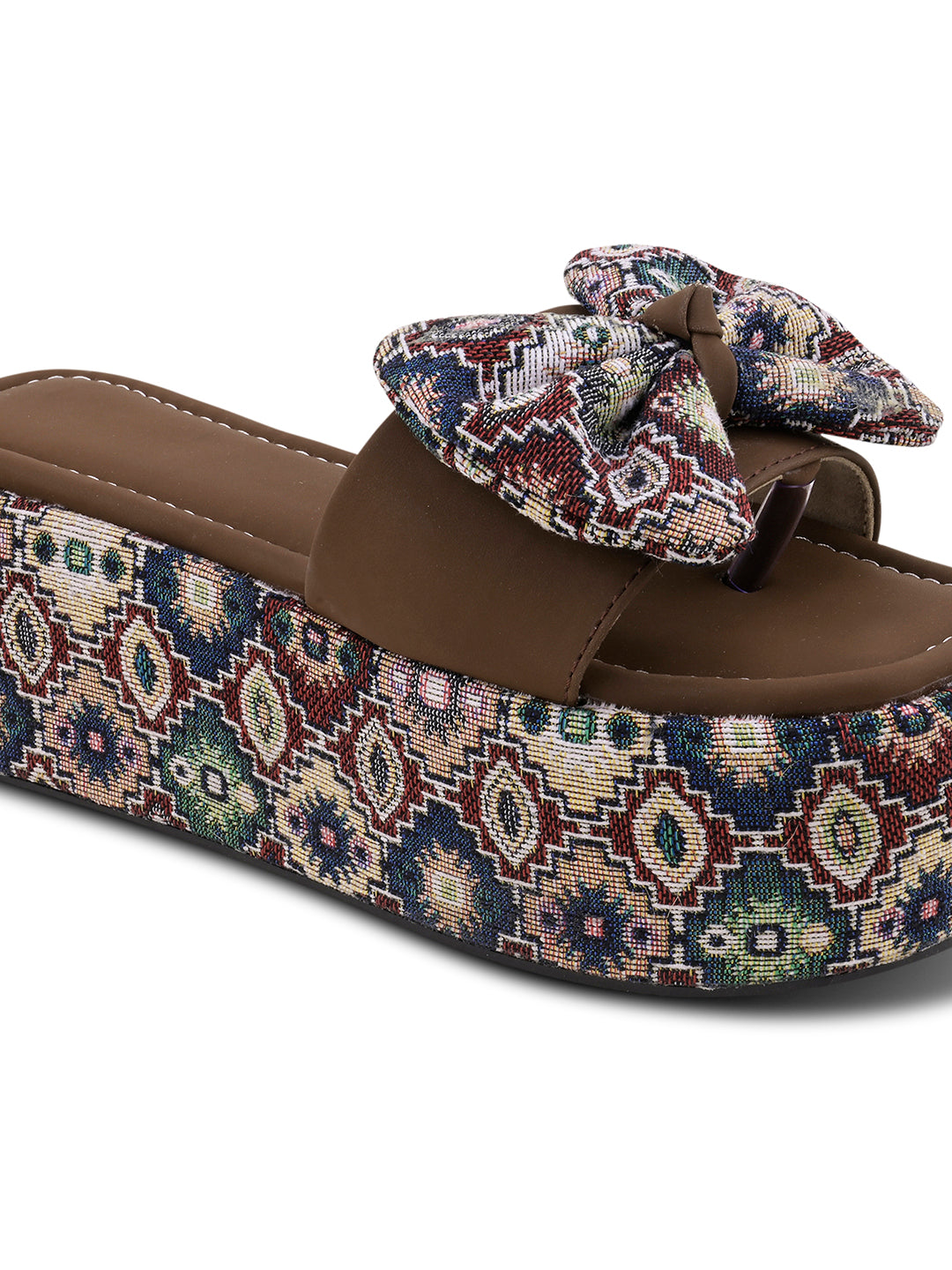 Tribal Boho Bow Printed Platform Wedge Slides