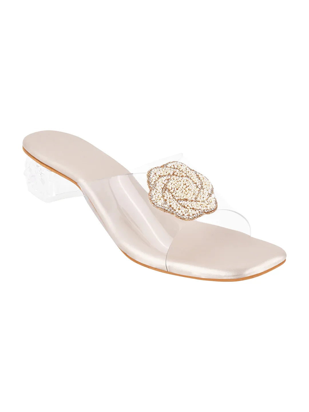 Elegant Crystal Accent Block Heels