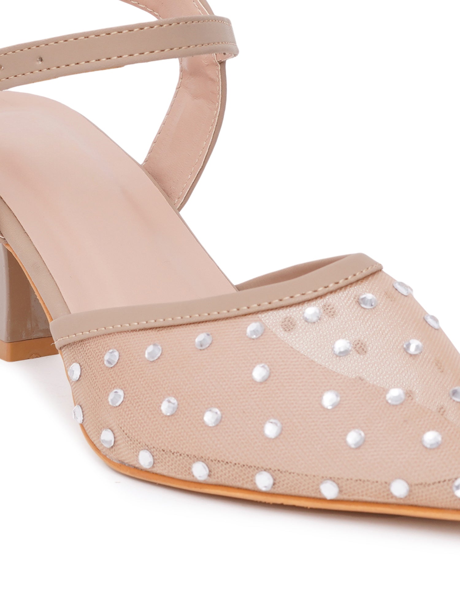 Rhinestone Mesh Pointed Toe Slingback Mules-Kitten Heel