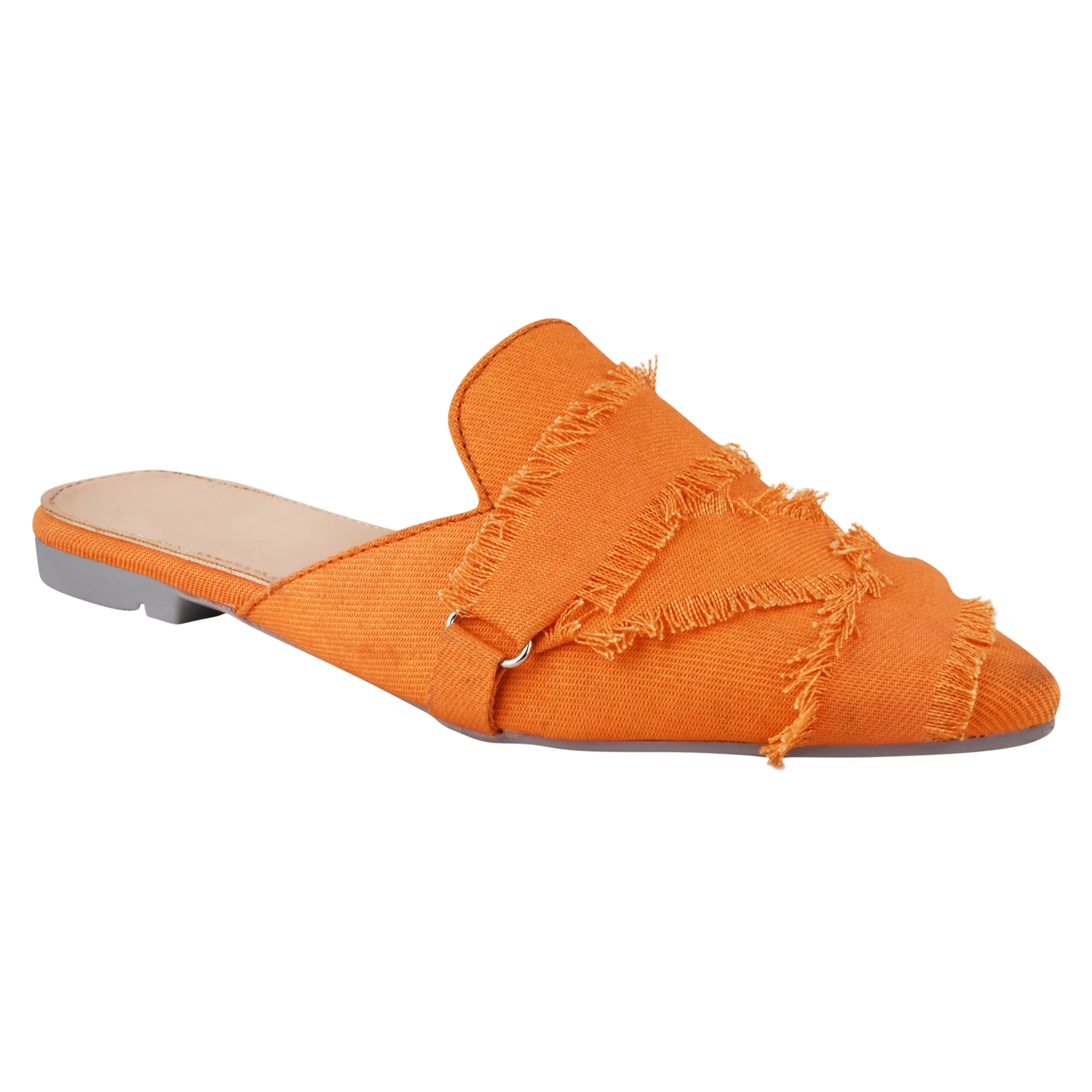Frayed Edge Denim Pointed-Toe Mule Flats