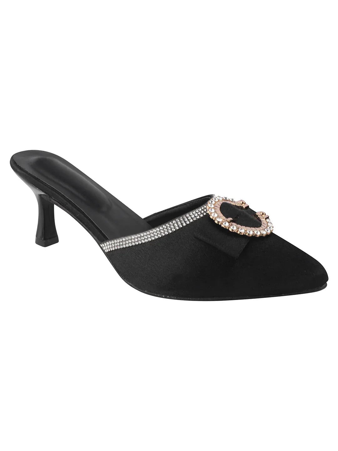 Stylish Pointed Toe Slip-On Heels for Women – Buckle Detail