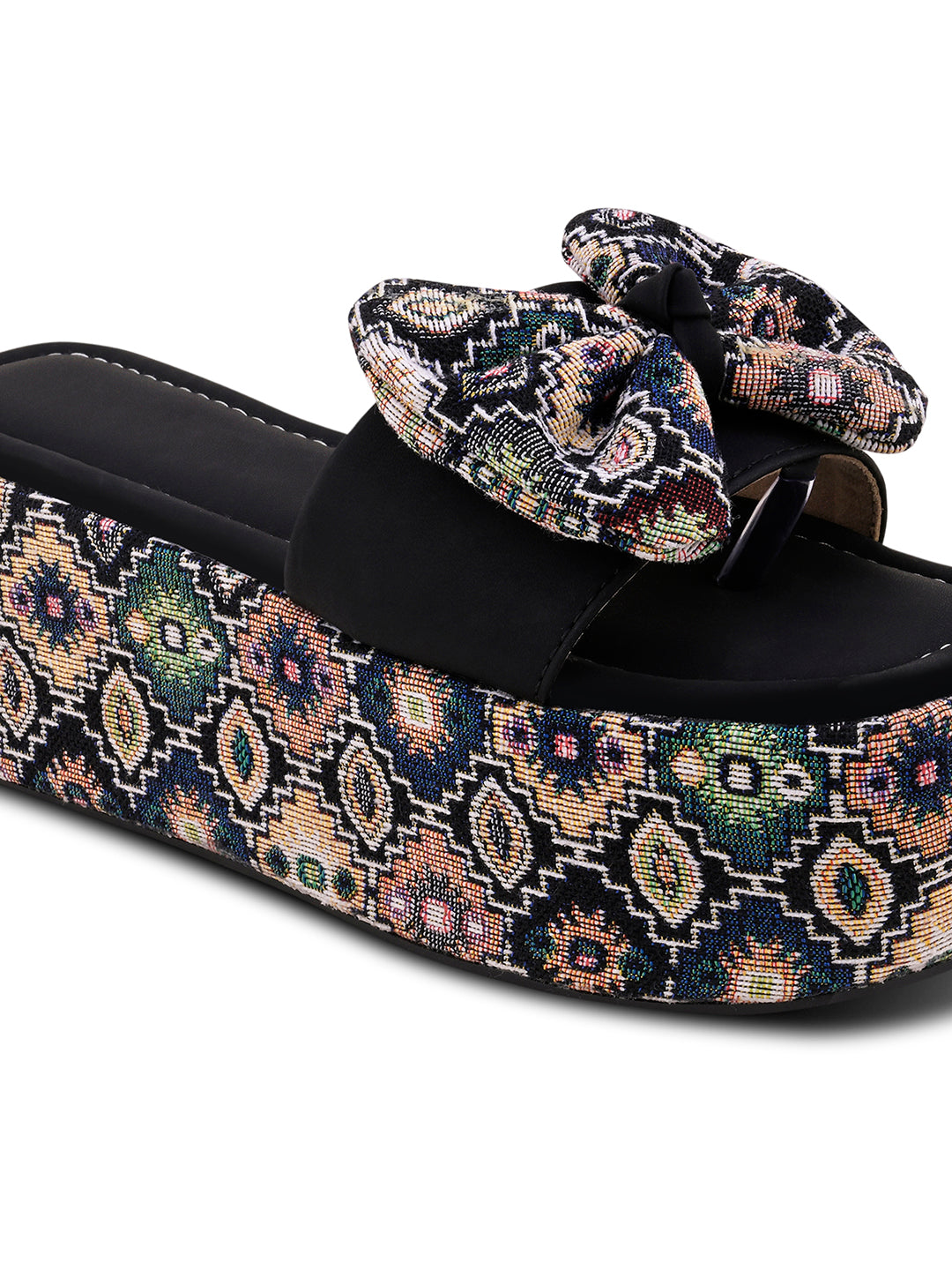 Tribal Boho Bow Printed Platform Wedge Slides