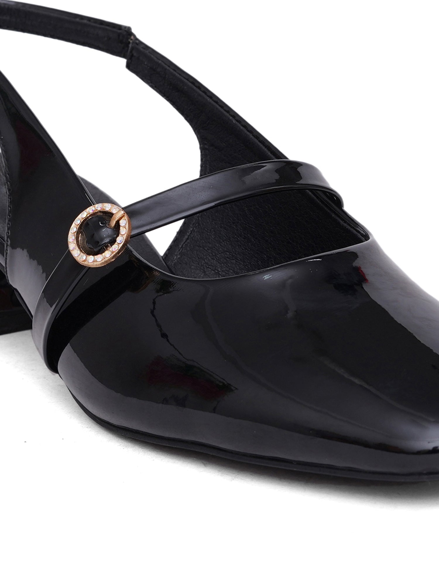 Elegant Patent Finish Mary Jane Slingback Heels with Strap Detail