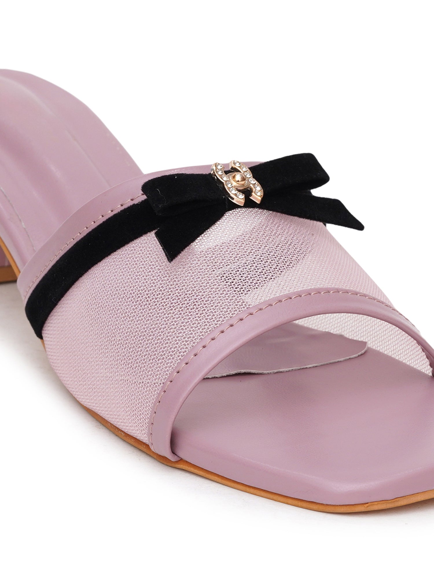 Elegant Open Toe Mesh Bow Block Heel Sandal