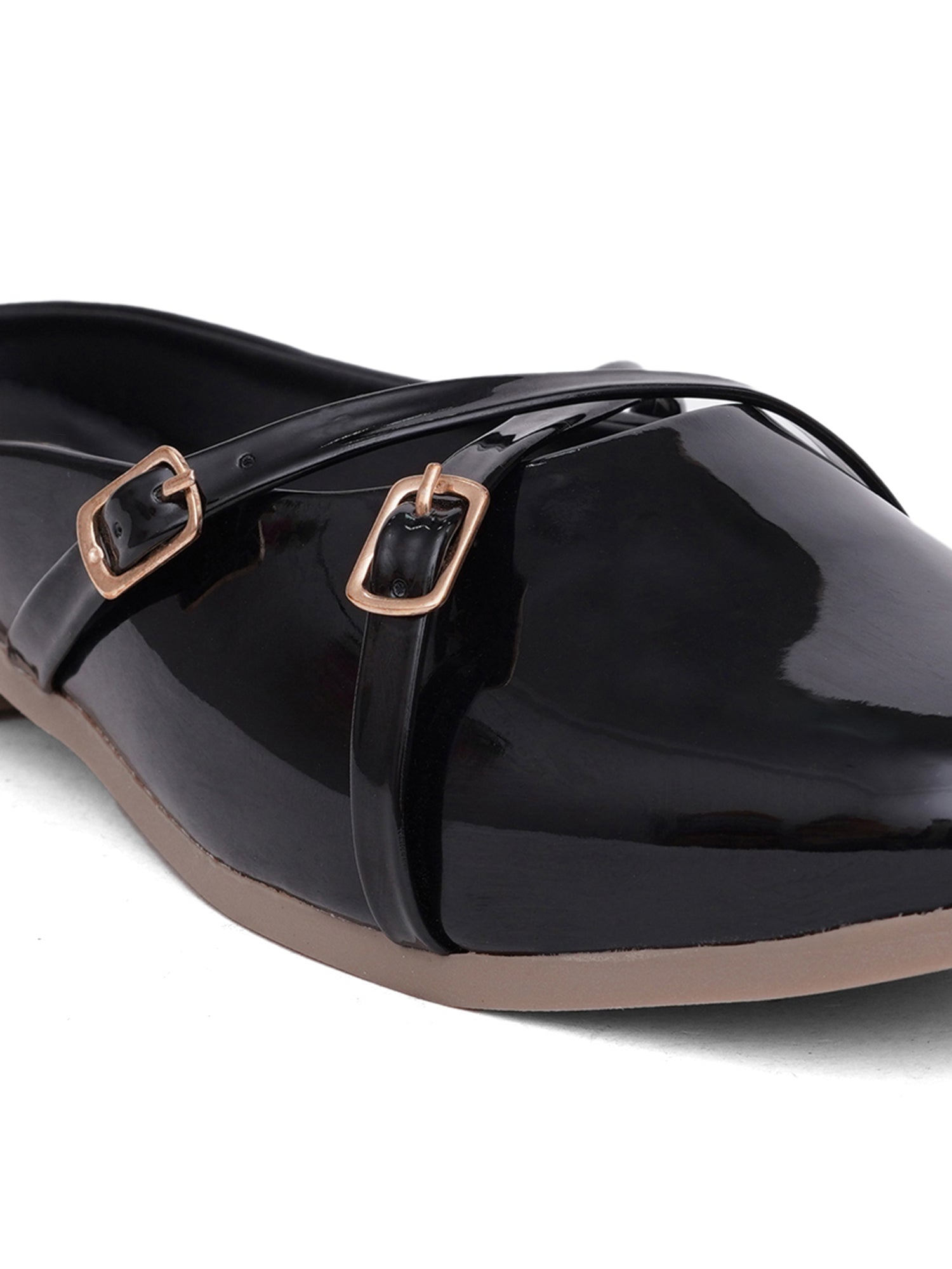 Elegant Double Strap Glossy Pointed Toe Mule Shoes