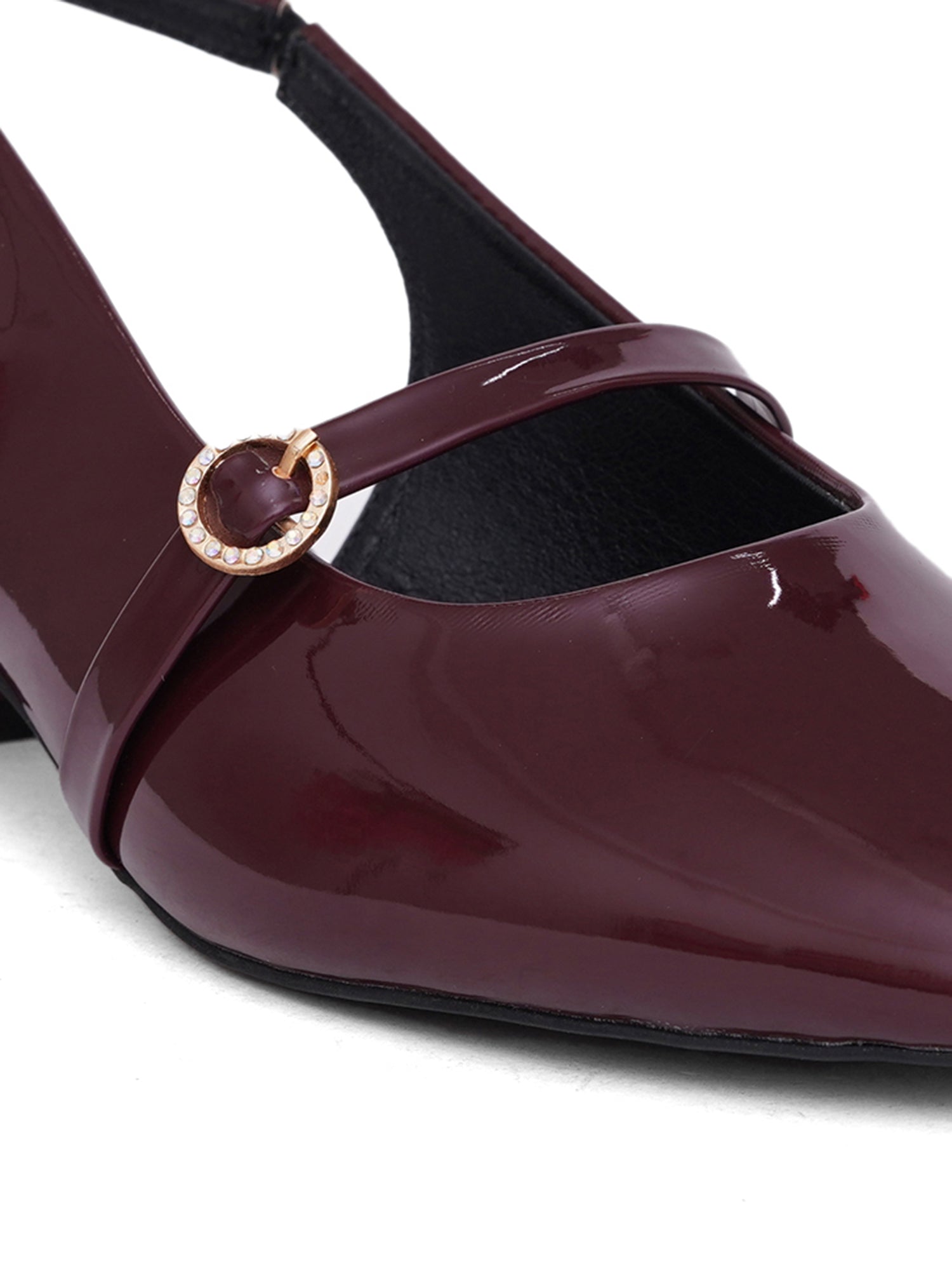 Elegant Patent Finish Mary Jane Slingback Heels with Strap Detail