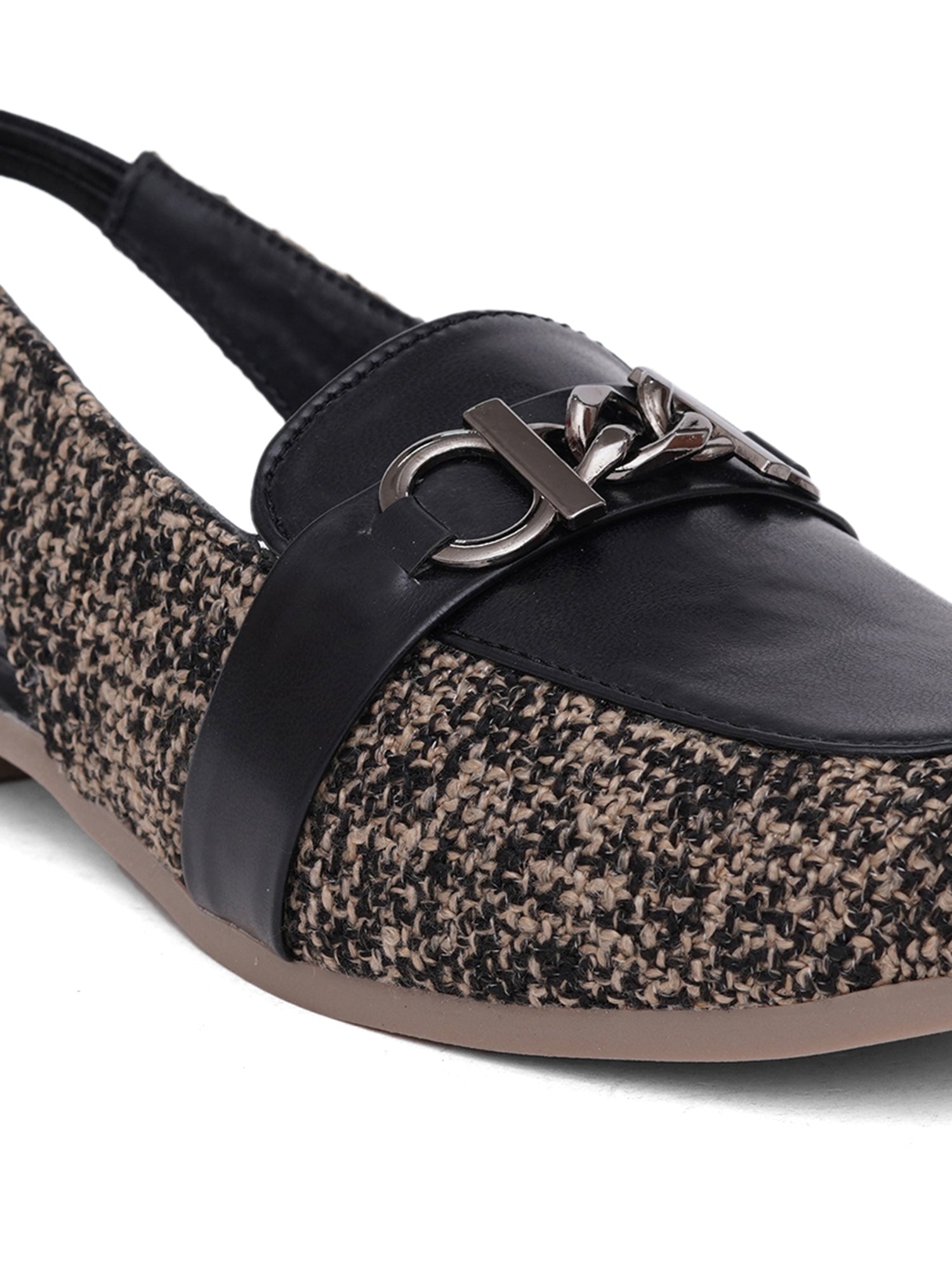 Fashion Tweed Chain Detail Slingback Mules