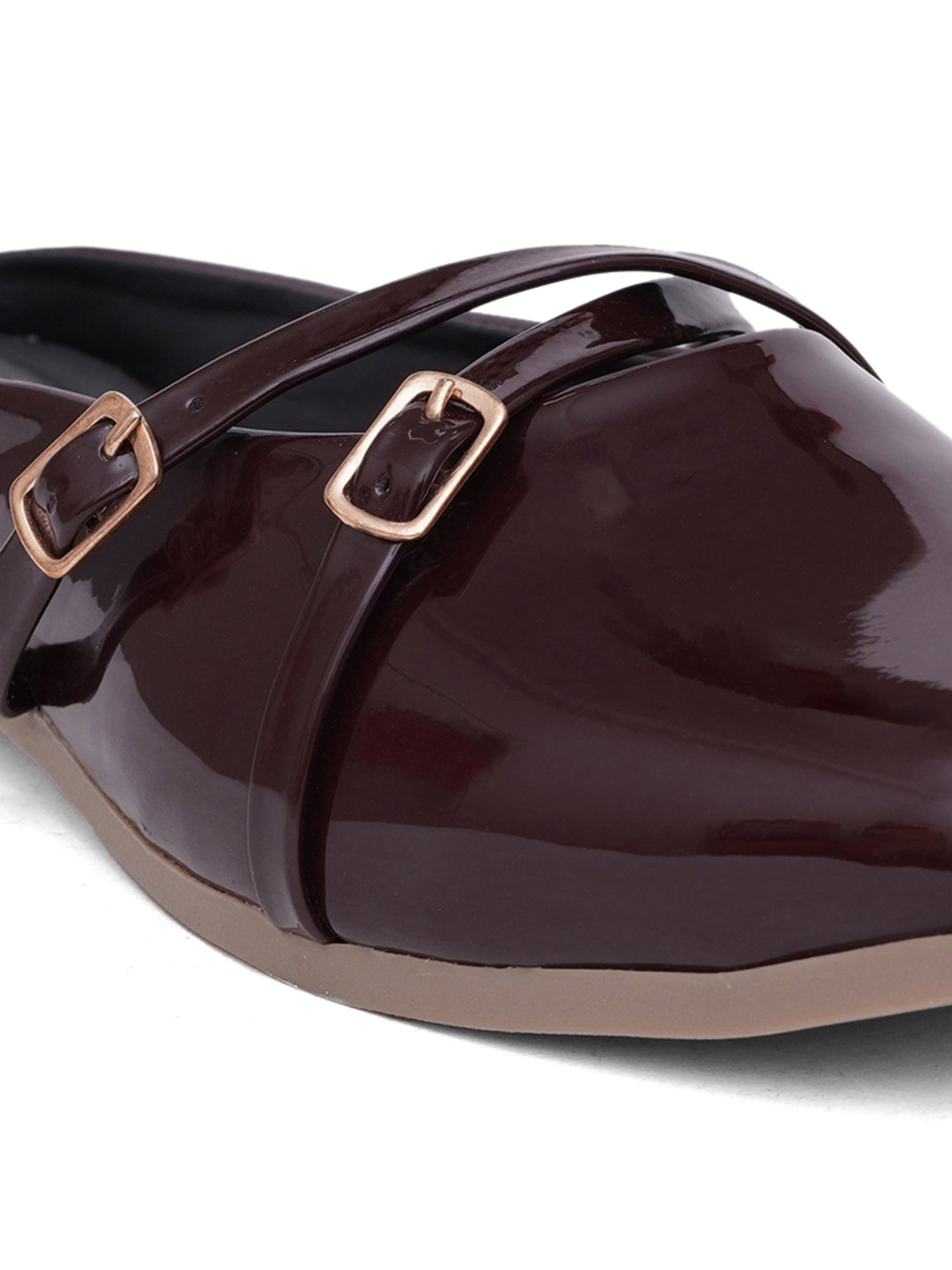 Elegant Double Strap Glossy Pointed Toe Mule Shoes