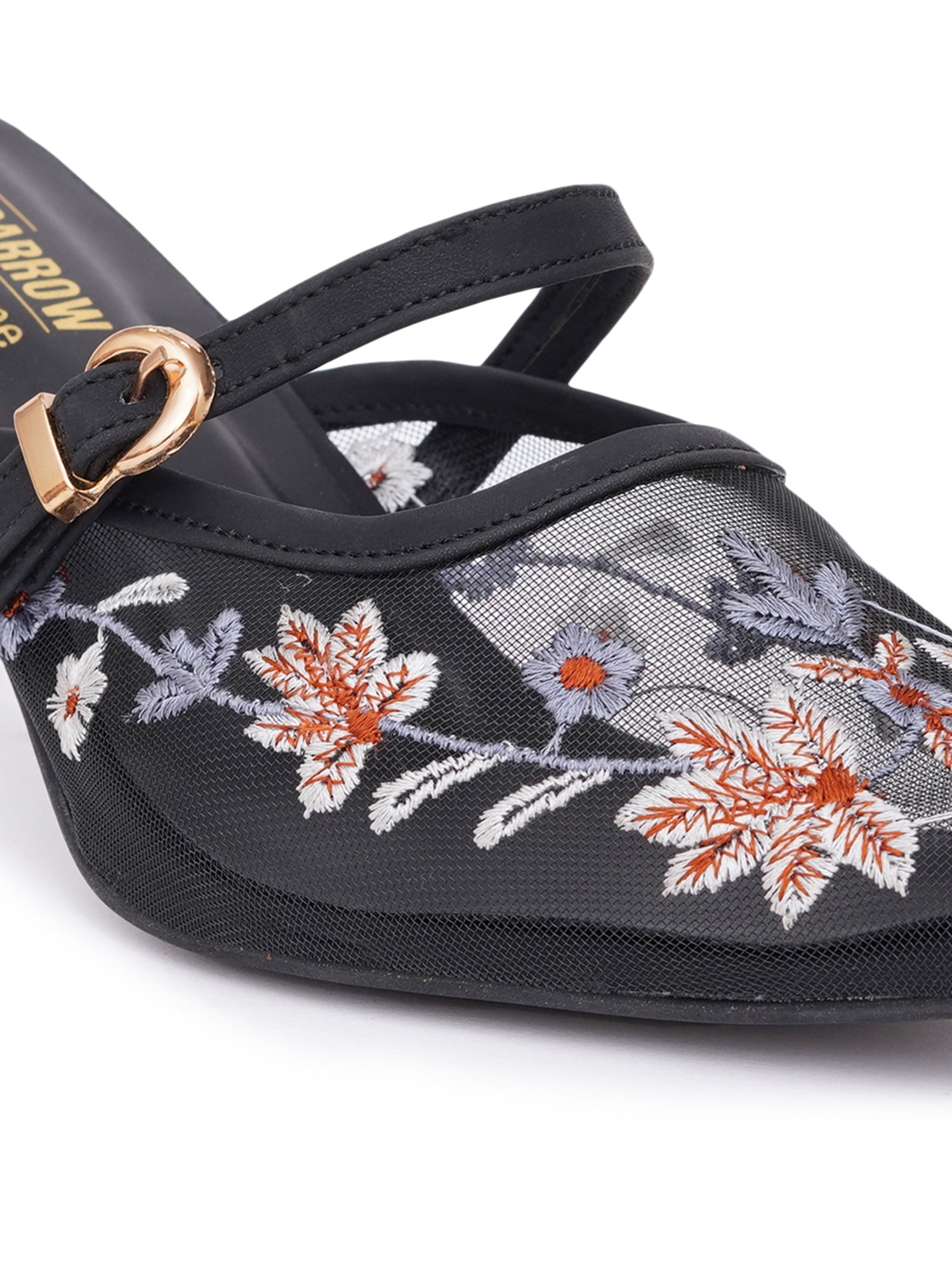 Embroidered Floral Mesh Slingback Kitten Heels