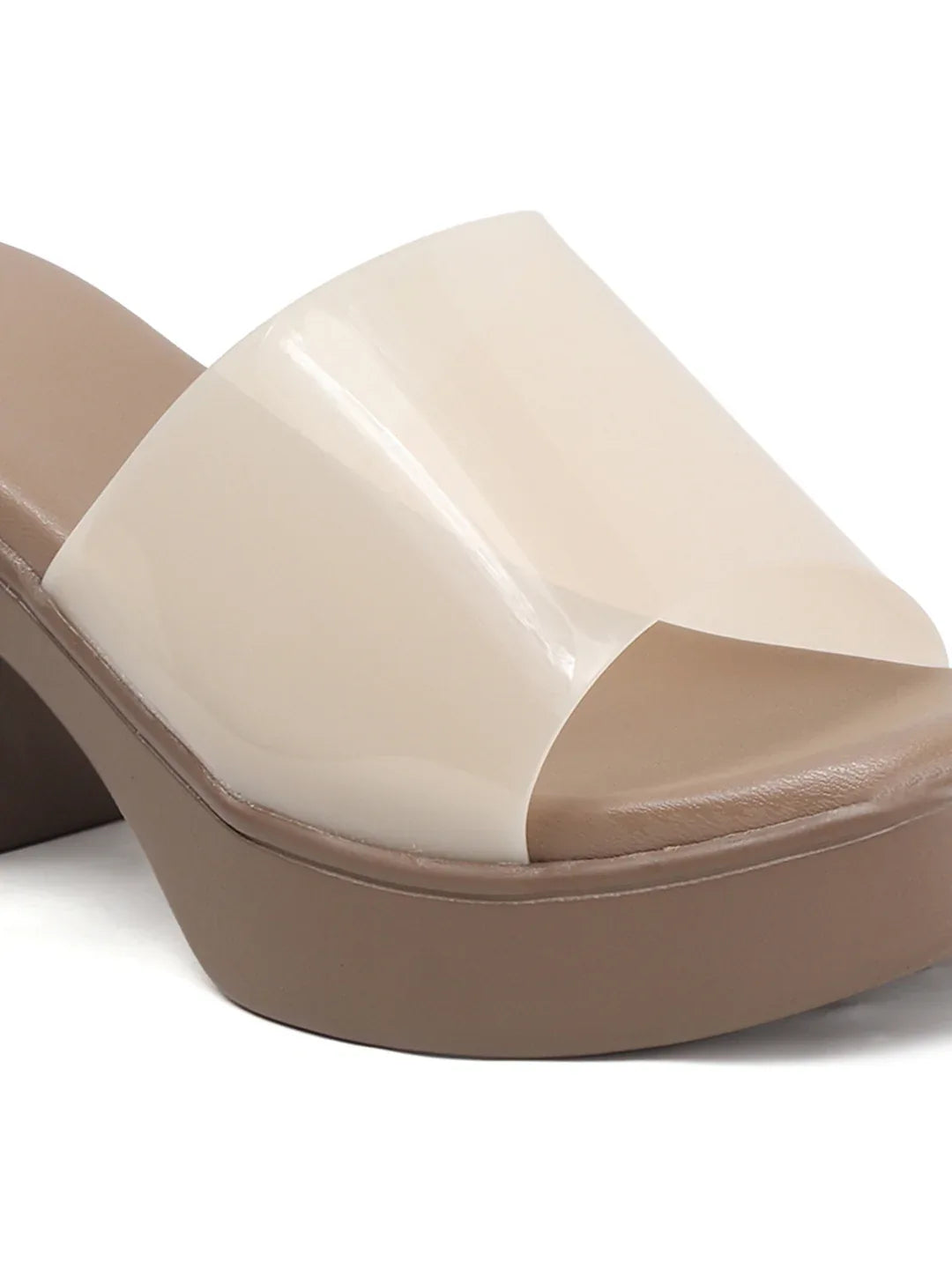 Modern Gloss Strap Mid Heel Slides