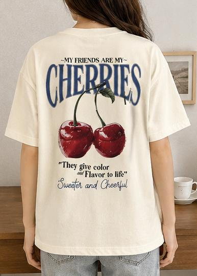 Oversized Cherry Graphic Printed T-Shirt