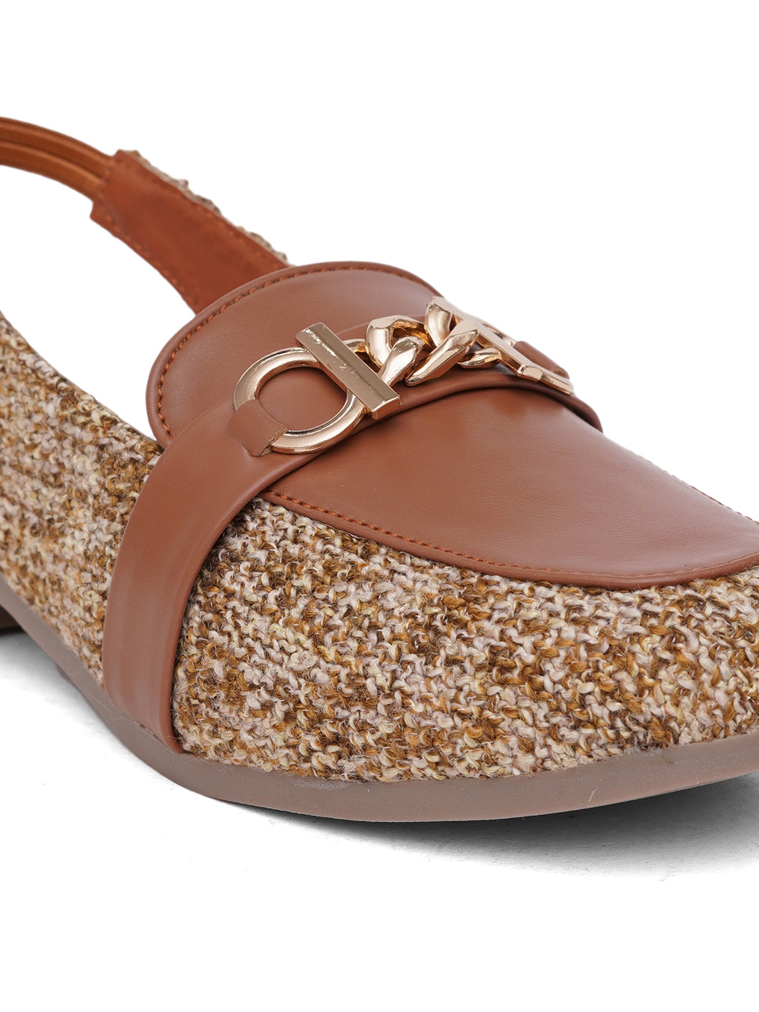 Fashion Tweed Chain Detail Slingback Mules