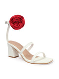Rose Detail Ankle Strap Block Heels