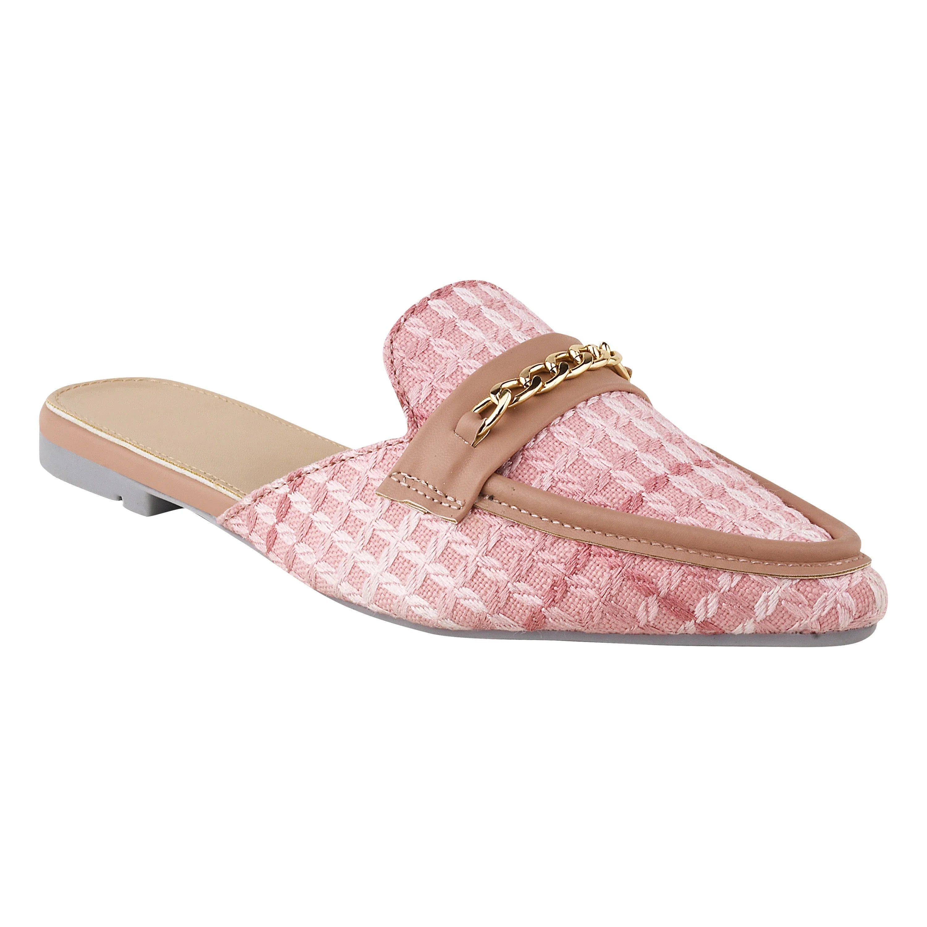 Classic Textured Mule with Gold Chain
