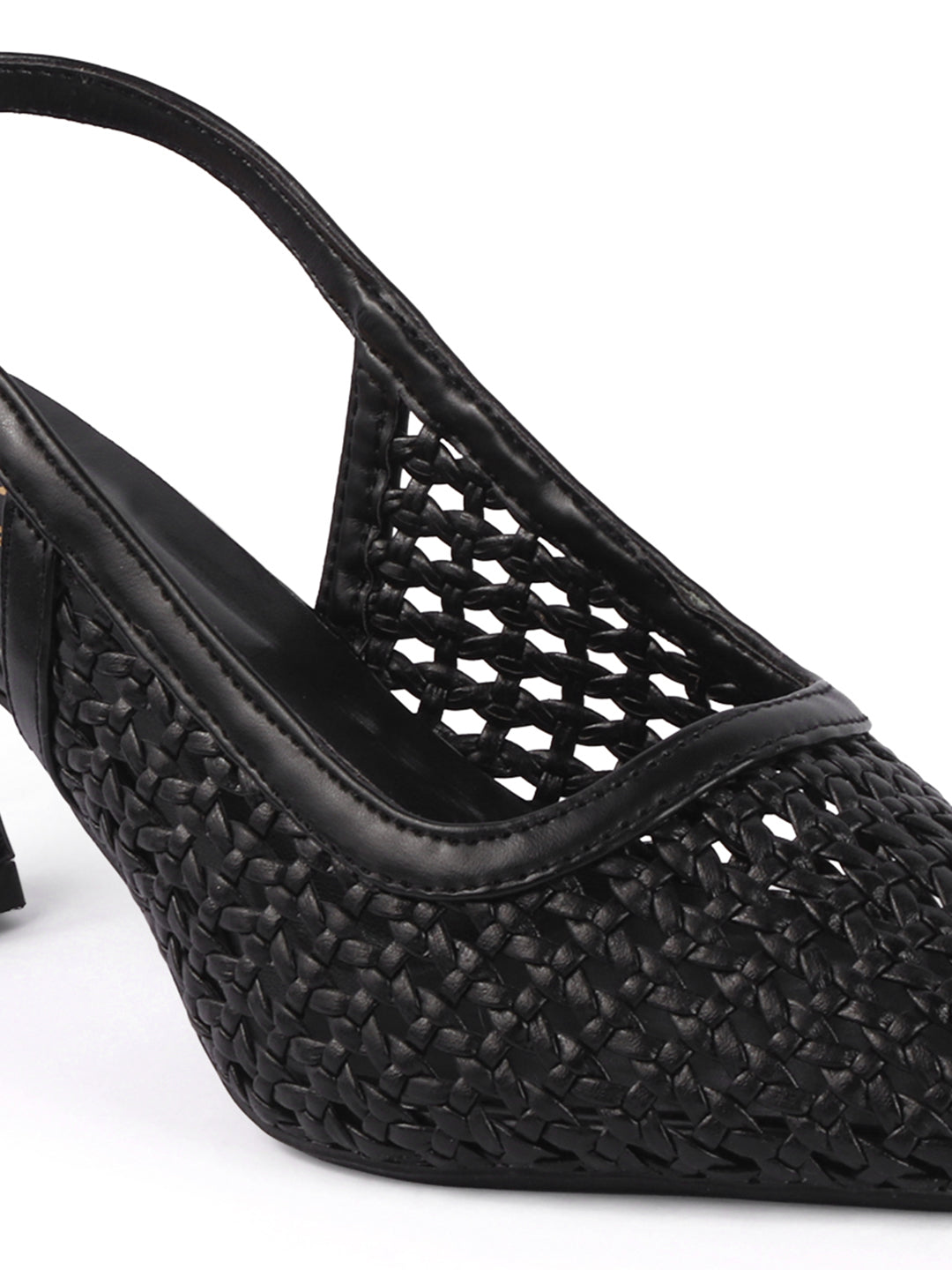 Weave Chic Buckle Strap Kitten Heel Mules