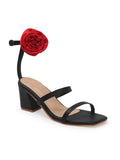 Rose Detail Ankle Strap Block Heels