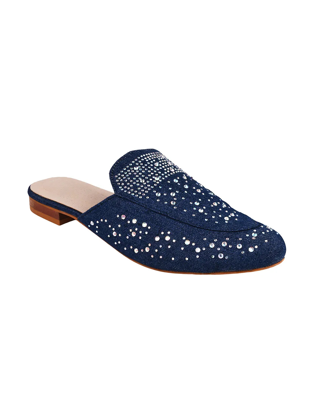 Navy Shimmer Studded Casual Mules
