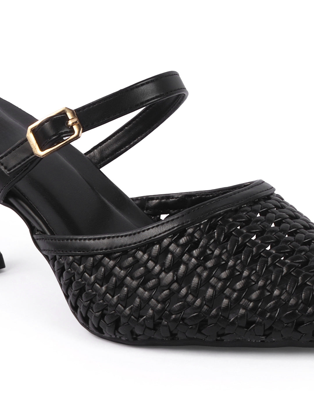 Muse Woven Pointed-Toe Kitten Heel Mules