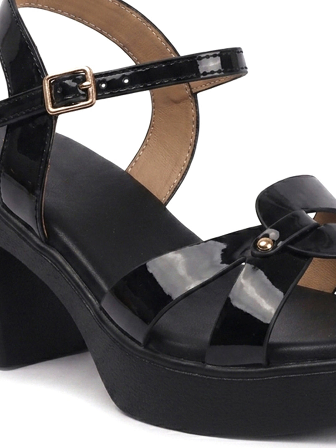 Patent Multi-Strap Ankle Strap Chunky Heels