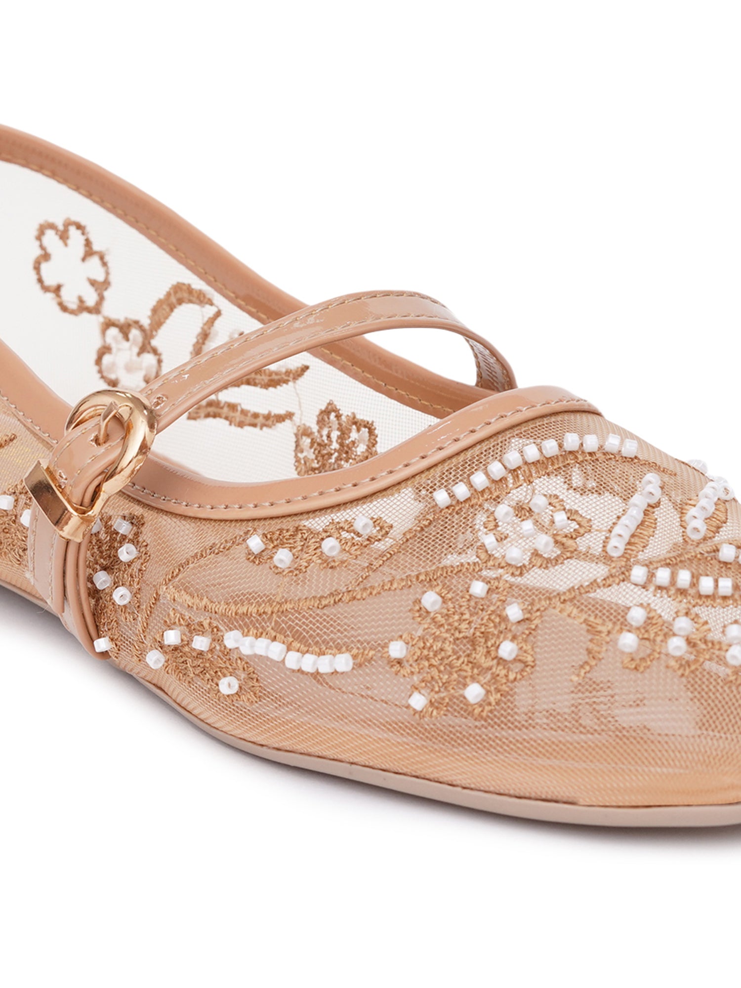 Elegant Pearl & Sequin Strap Mary Jane Style Ballerinas