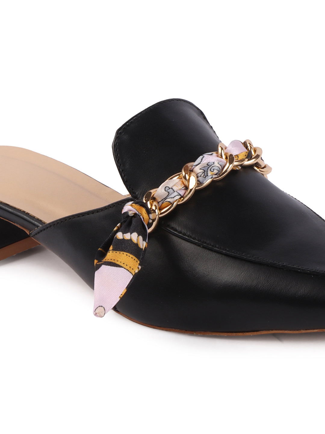 Golden Chain With Fabric Embellshed Solid Mules